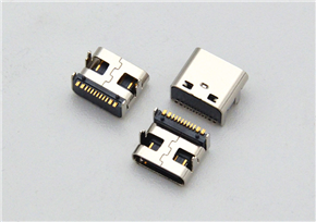 Type-C 16-pin female socket, board-mounted with four-legged insert and pillars, 7.35mm length, 2.67mm pitch, and a 1.0mm standoff height